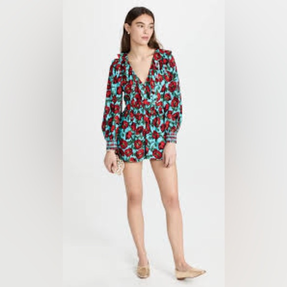 ALICE + OLIVIA Kami Floral Puff-Sleeve Romper Size 6